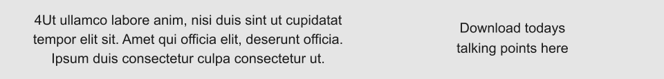 Download todays talking points here 4Ut ullamco labore anim, nisi duis sint ut cupidatat  tempor elit sit. Amet qui officia elit, deserunt officia.  Ipsum duis consectetur culpa consectetur ut.